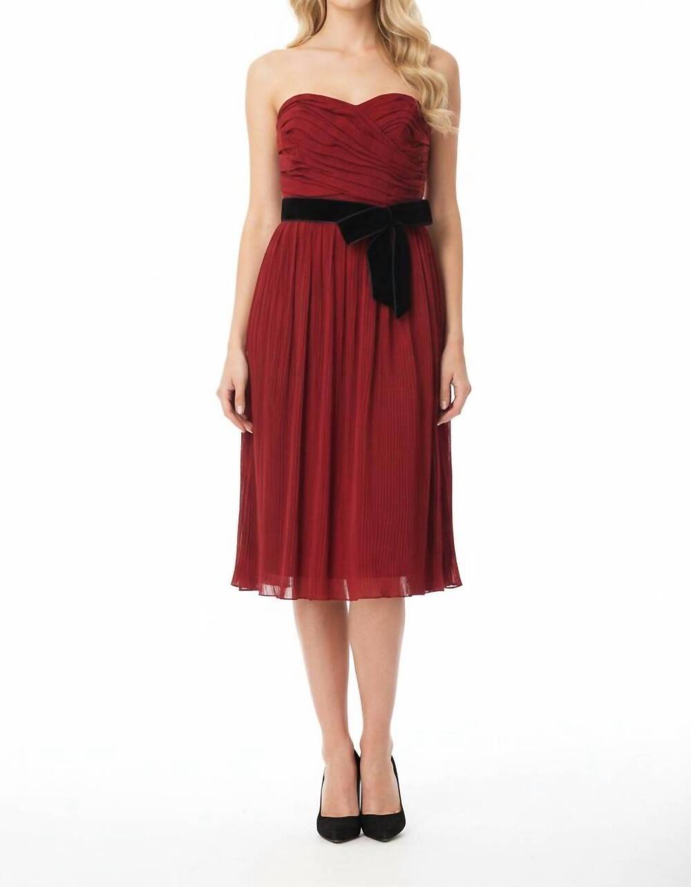 NEW TOMAZ STAREWSKI empire pleated midi dress in red
